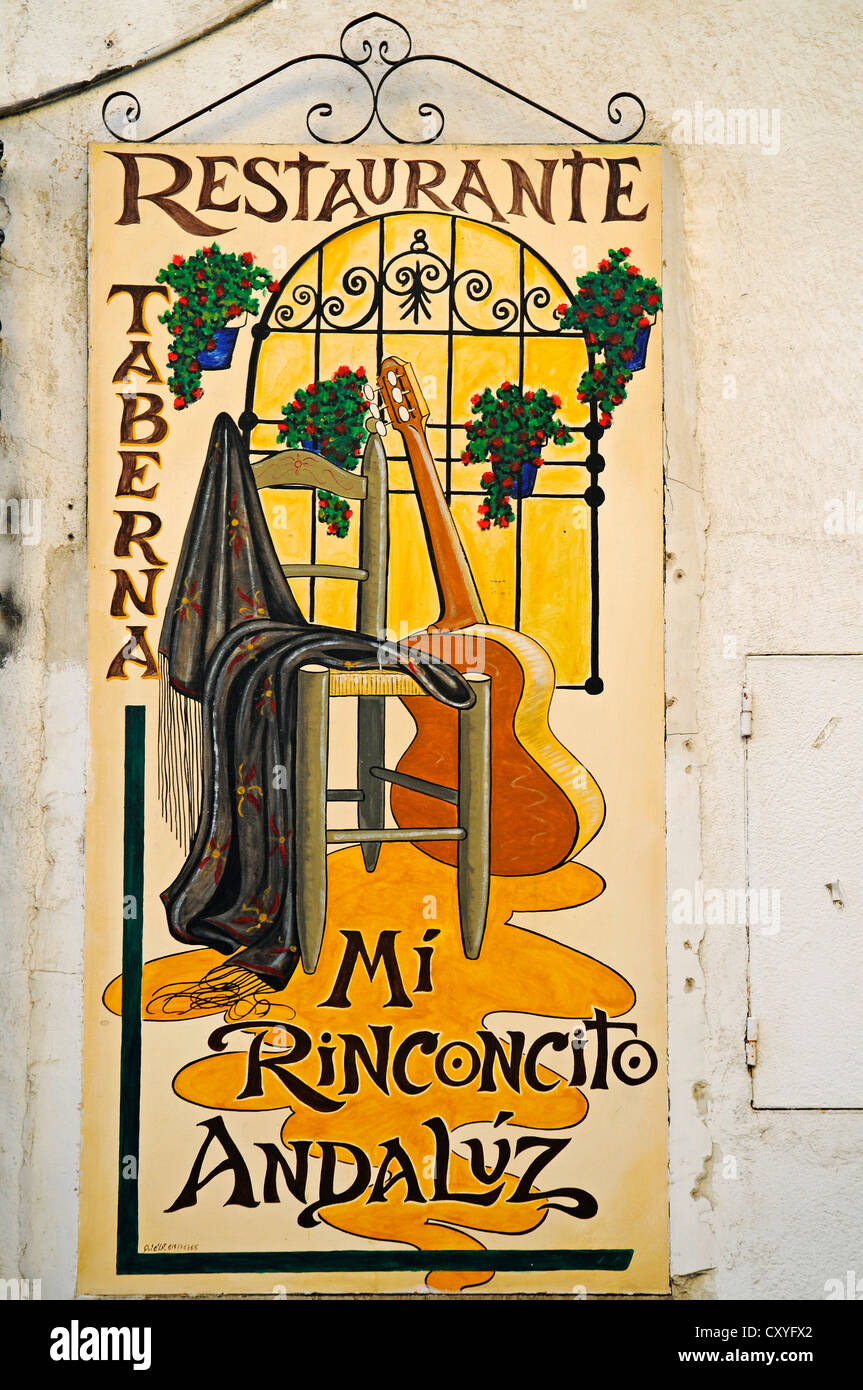 Sign, Mi Rinconcito Andaluz restaurant, Chinchon, Spain, Europe, PublicGround Stock Photo