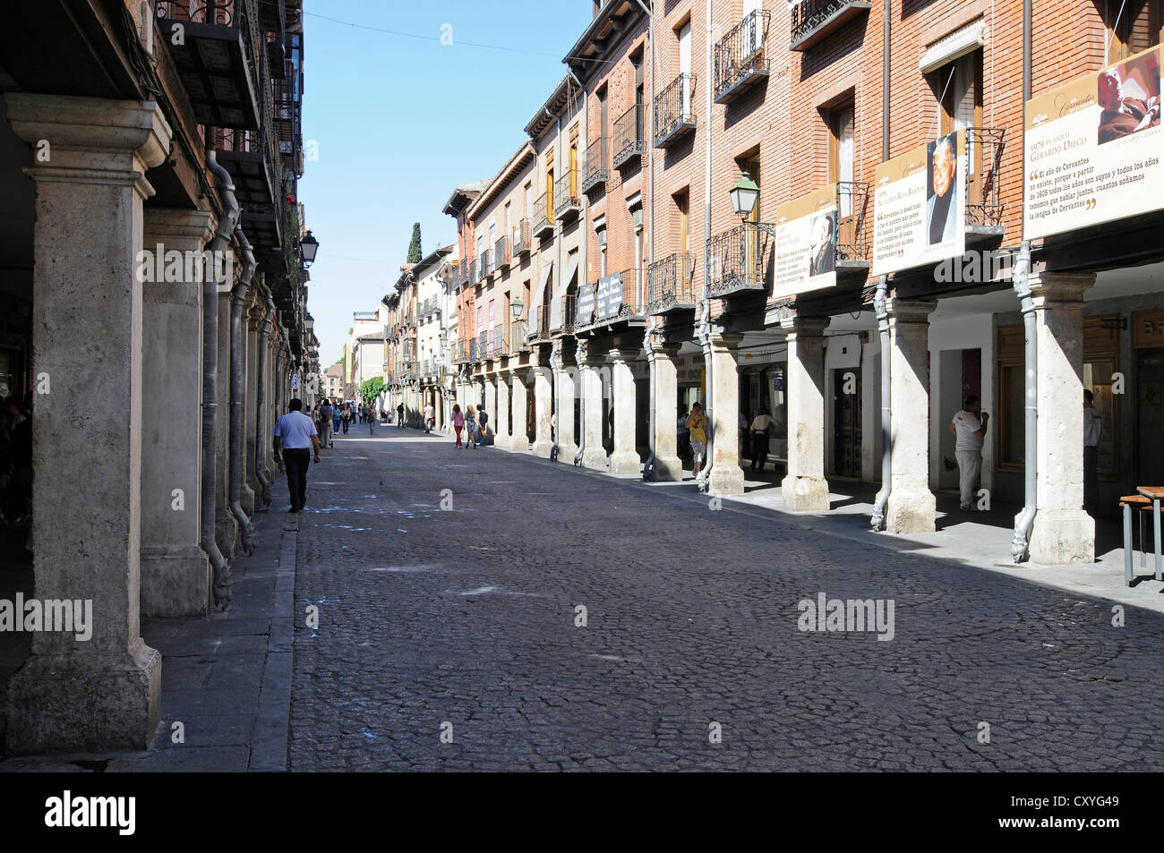 Calle Mayor street, main street, pedestrian area, historic district, Alcala de Henares, Spain, Europe Stock Photo