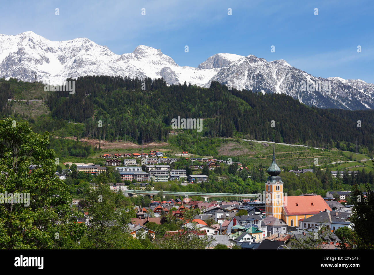 Schladming with the Dachstein massif, Ennstal valley, Upper Styria, Stryria, Austria, Europe Stock Photo