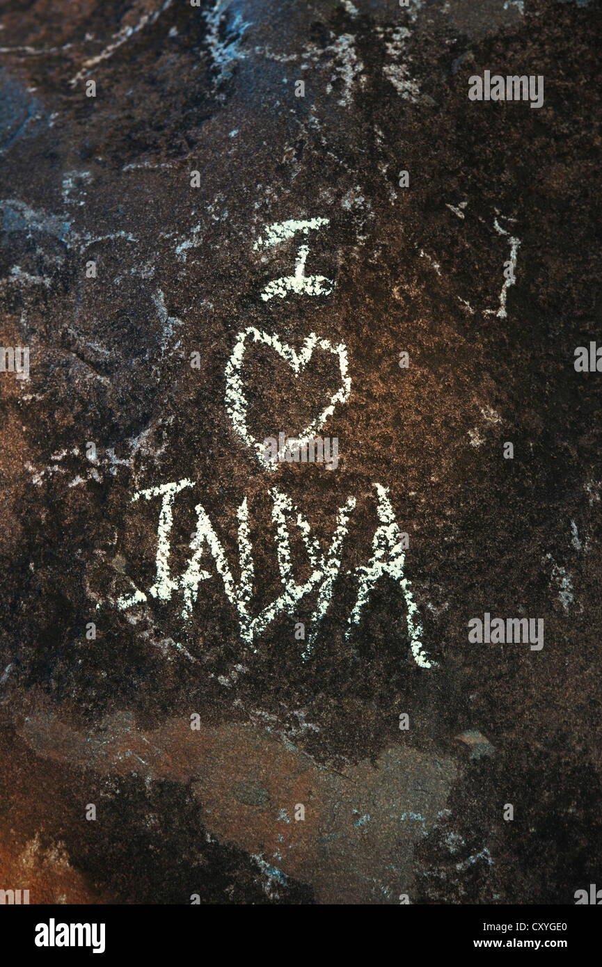 I Love India, chalked on a rock in the indian countryside. Andhra Pradesh, India Stock Photo