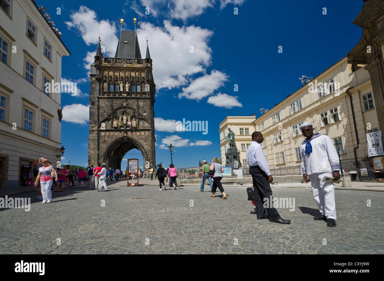 South Gate to the historic Karluv most, Charles Bridge, Prague, Czech Republic, Europe Stock Photo