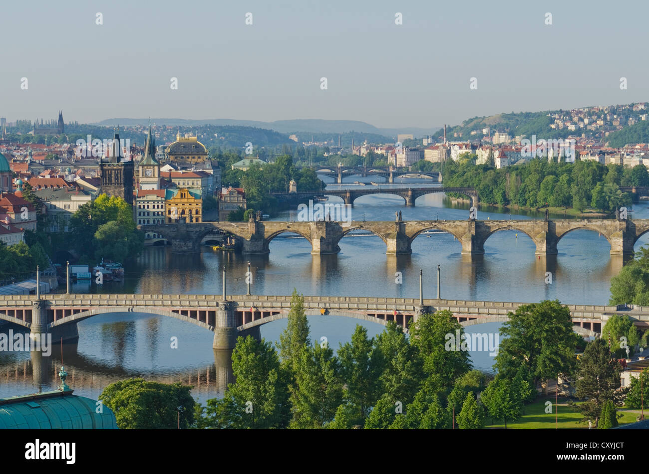 Cityscape of Prague and its bridges, Czech Republic, Europe Stock Photo