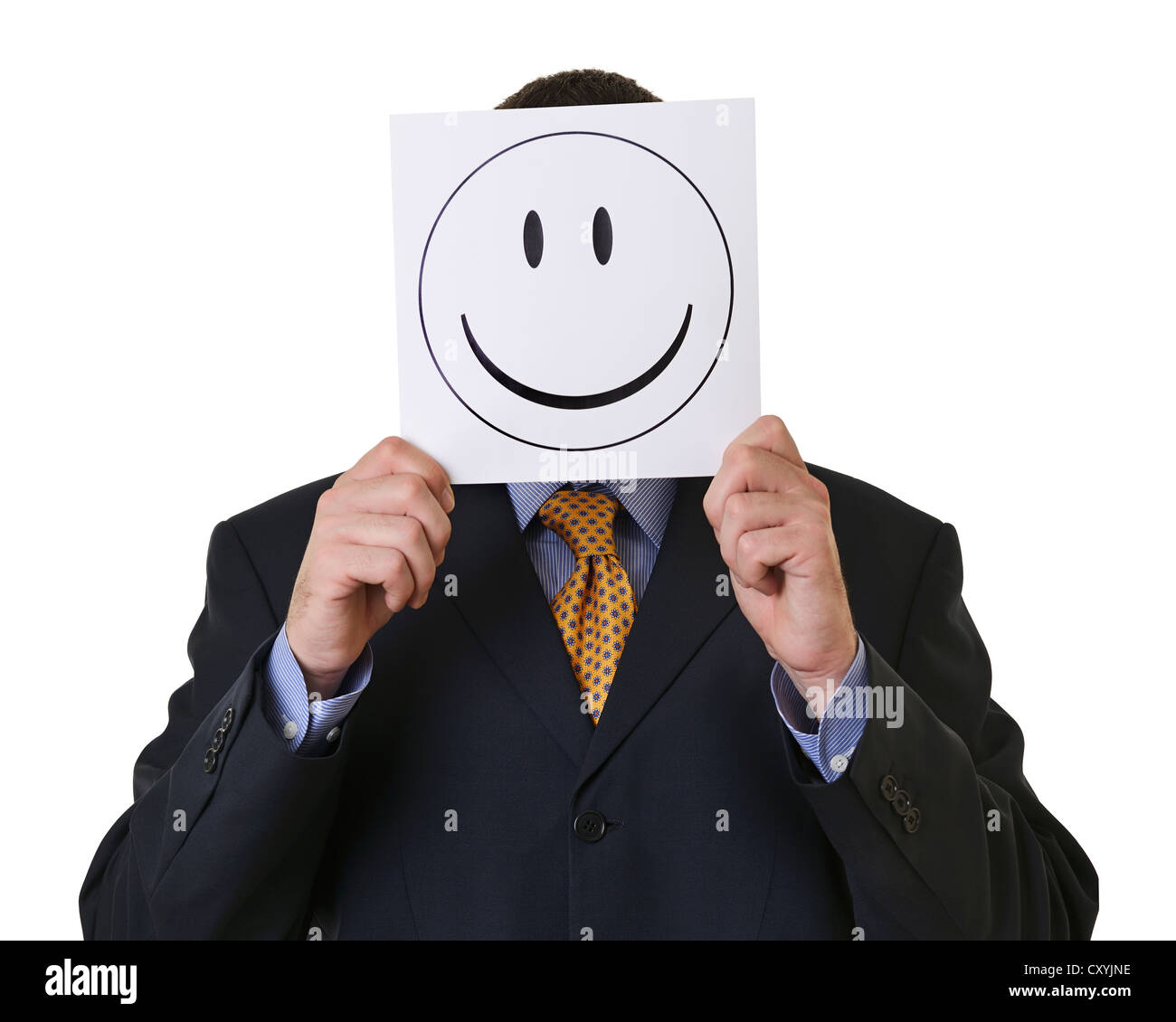 Businessman Holding a Smiley Face Stock Photo