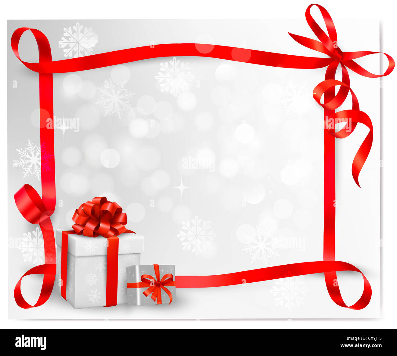 Holiday background with red gift bow with gift boxes. Vector ...