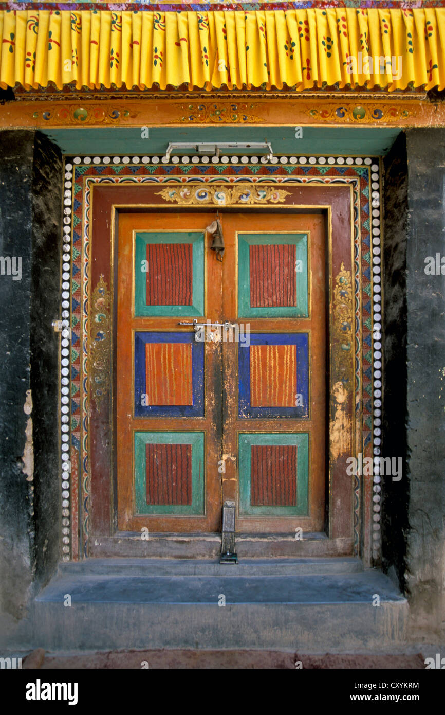 Entrancedoor, Lamayuru Gompa, one of the most important monasteries in the former kingdom of Ladakh, Lamayuru, Jammu and Kashmir Stock Photo