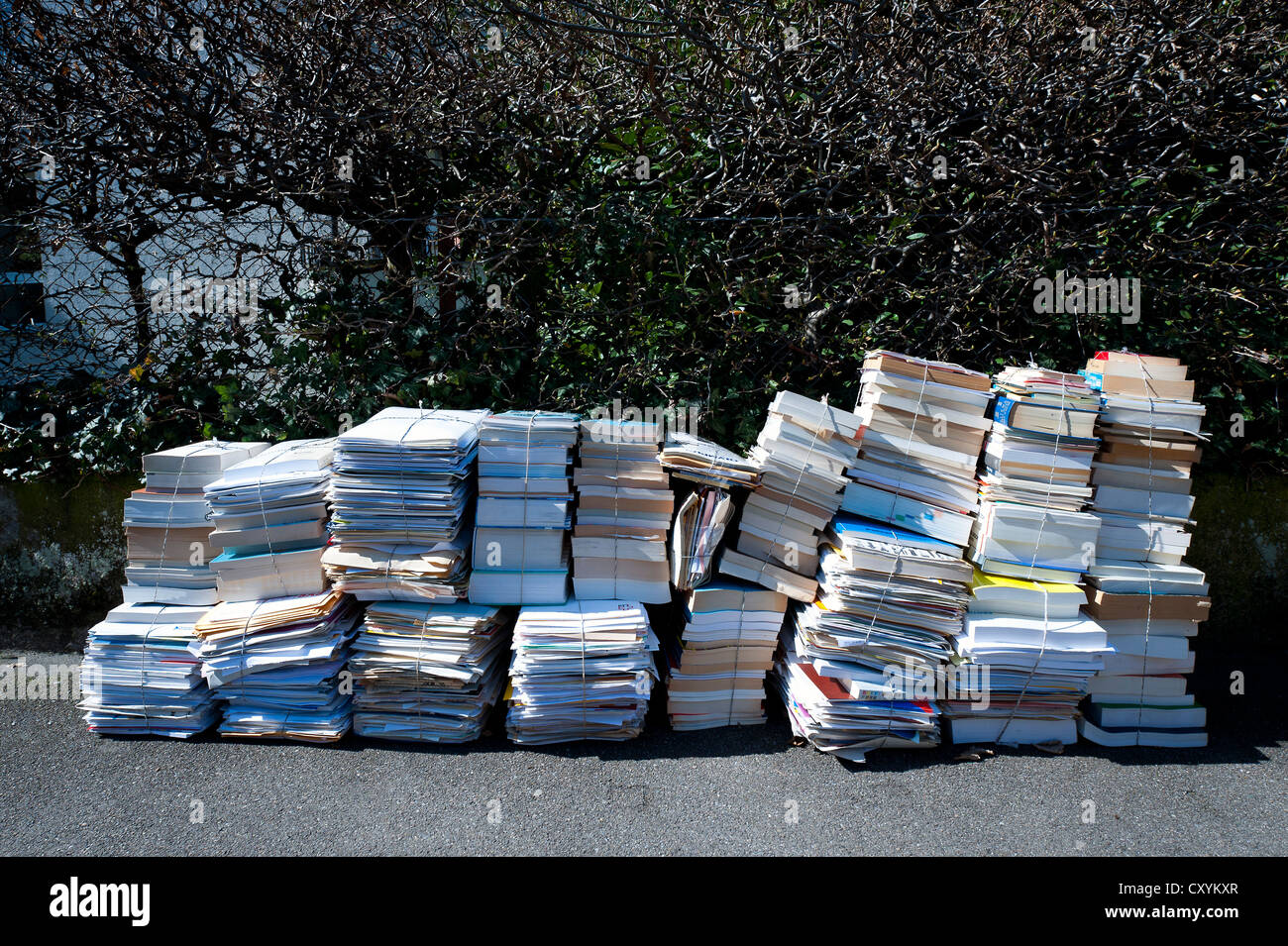 Bundled paper for recycling, Zurich, Switzerland, Europe Stock Photo