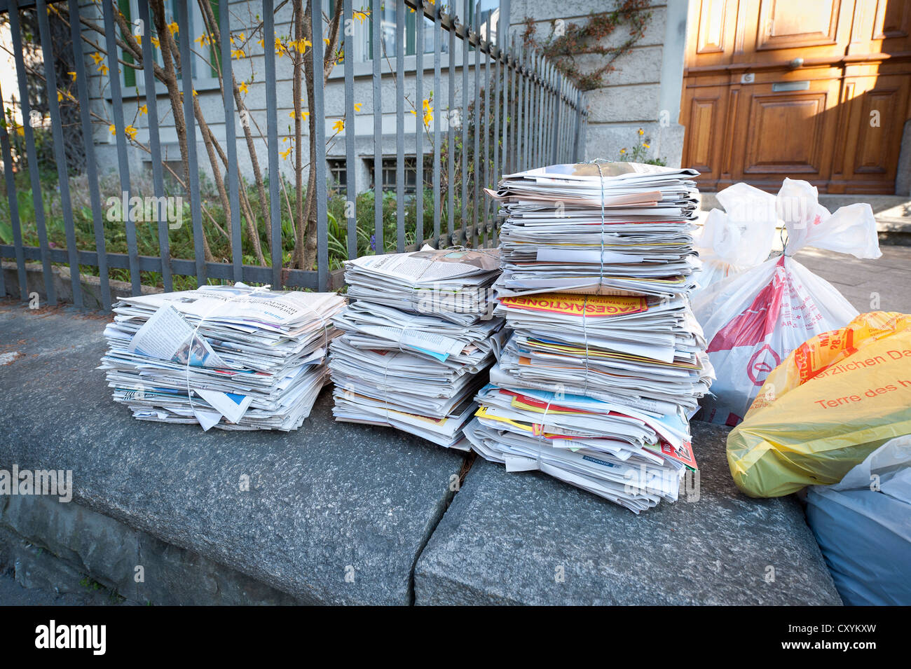 Bundled paper for recycling, Zurich, Switzerland, Europe Stock Photo