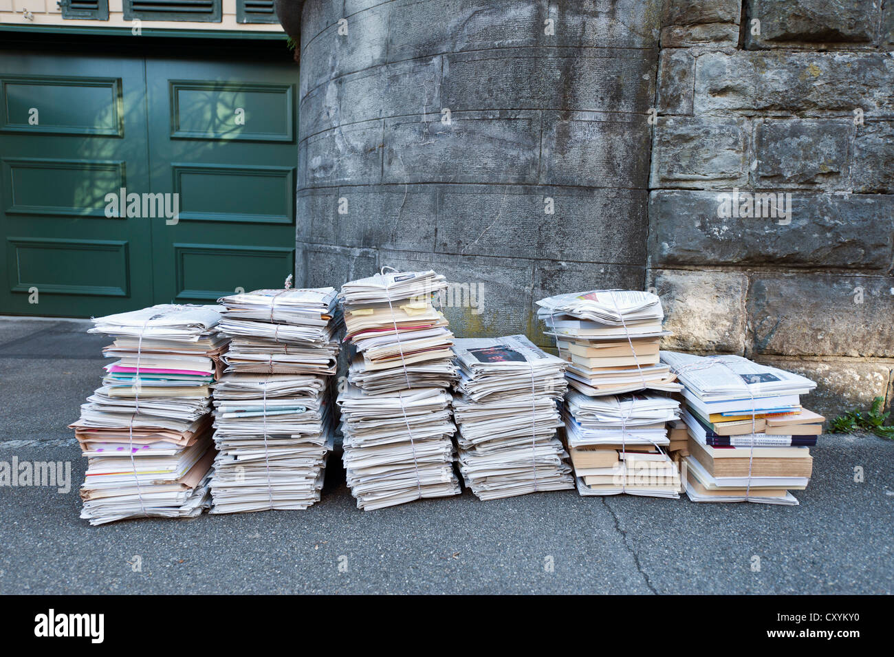 Bundled paper for recycling, Zurich, Switzerland, Europe Stock Photo