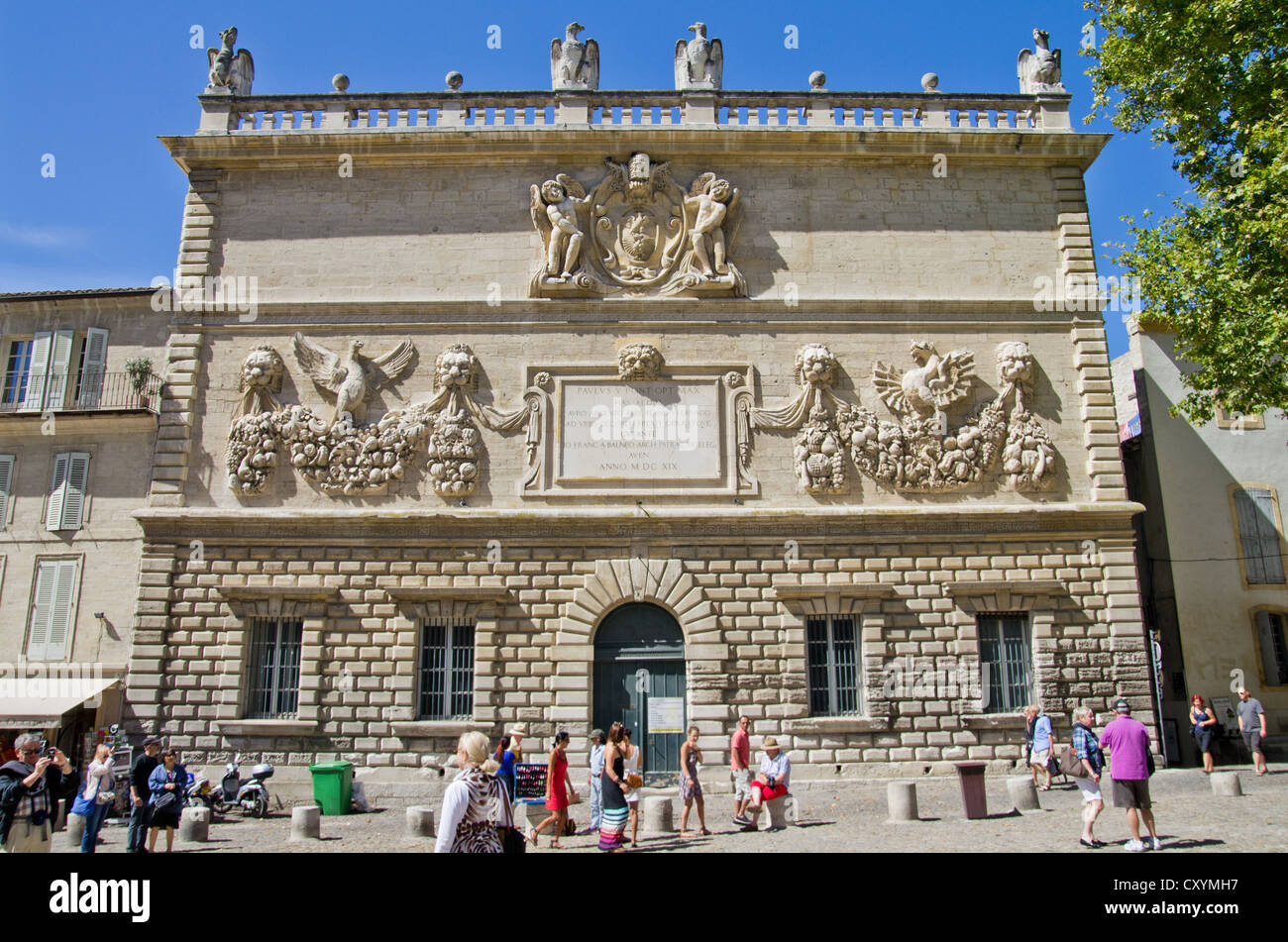 Avignon Place du Palais (palace square) and Hotel des Monnaies (Papal mint) Stock Photo