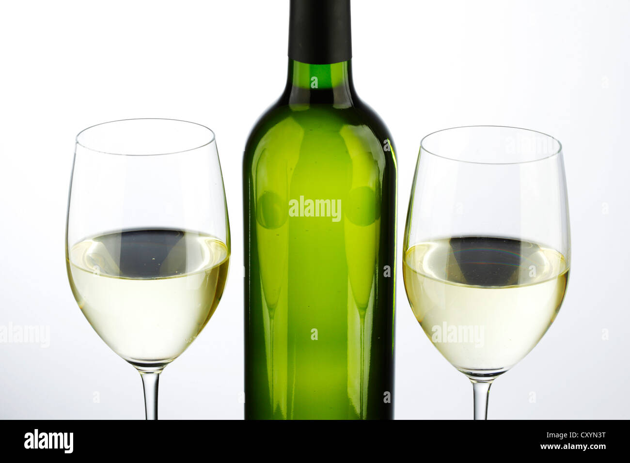 bottle with white wine and glass Stock Photo Alamy