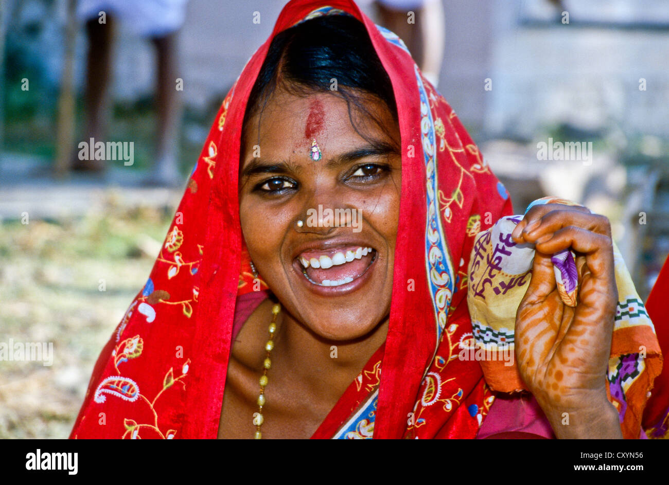 Young woman, at a wedding ceremony, portrait, Orchha, India, Asia Stock Photo