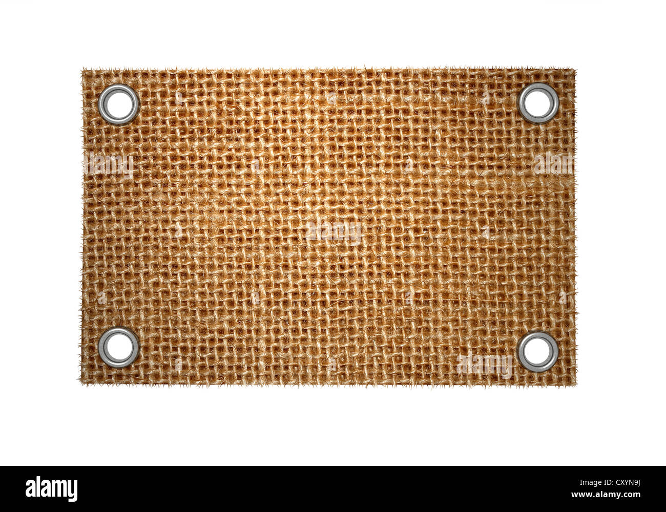 Empty grunge label of burlap with rivets Stock Photo