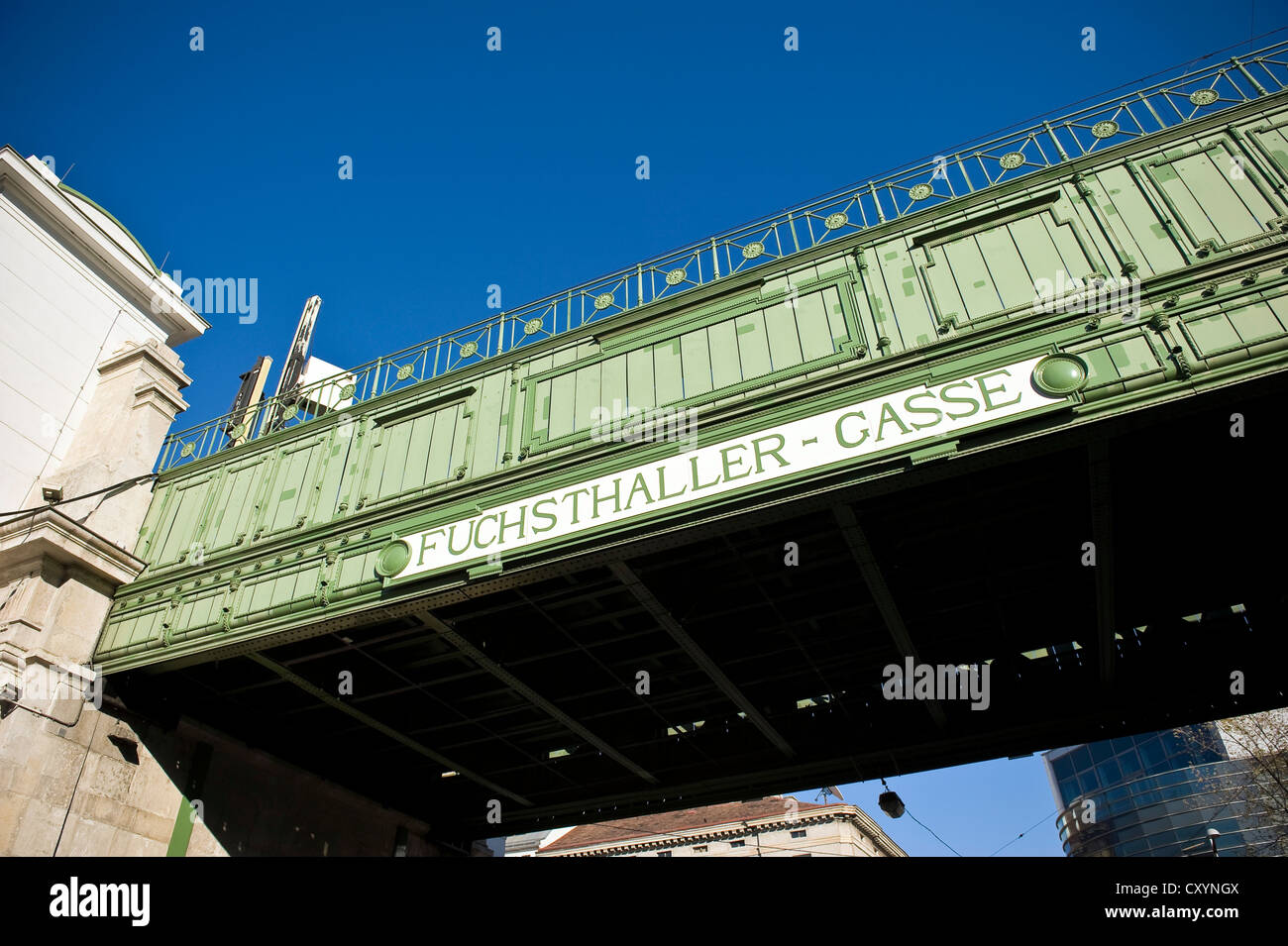 Fuchsthaller Gasse rail bridge on the underground network in Vienna, Austria. Stock Photo