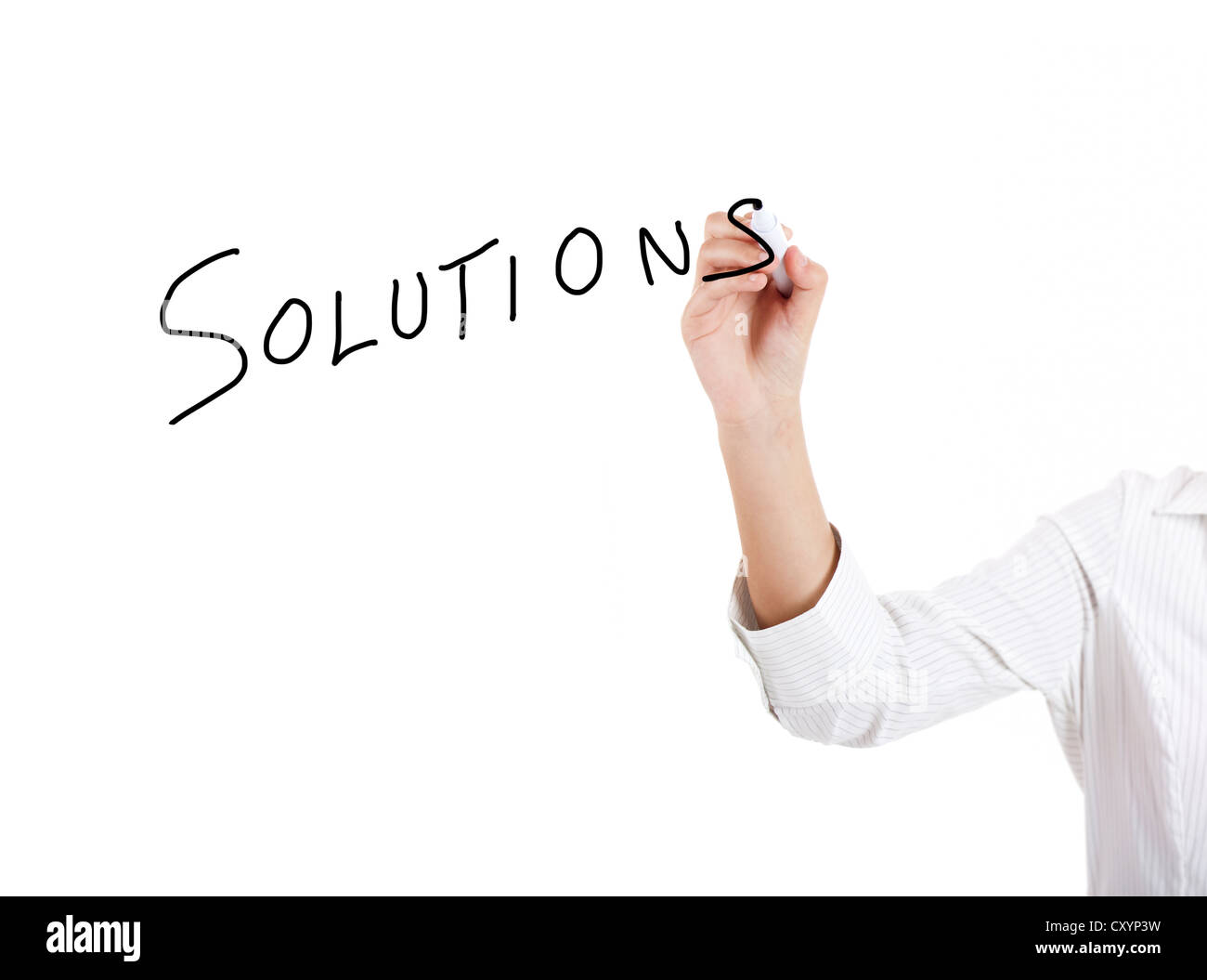 Young businesswoman woman drawing the word solution Stock Photo