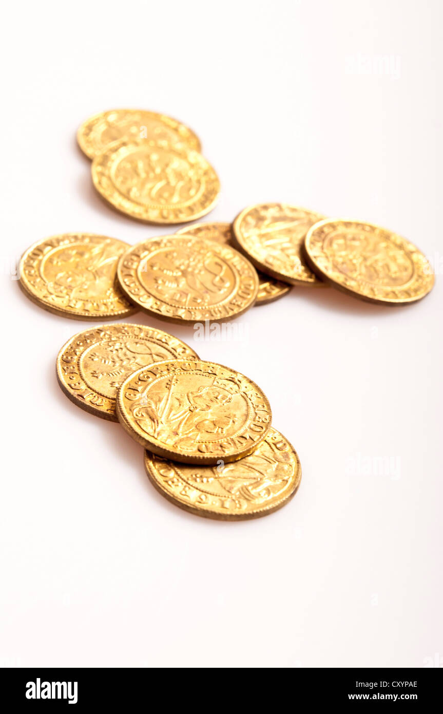 reproduction of antique medieval gold coins Stock Photo
