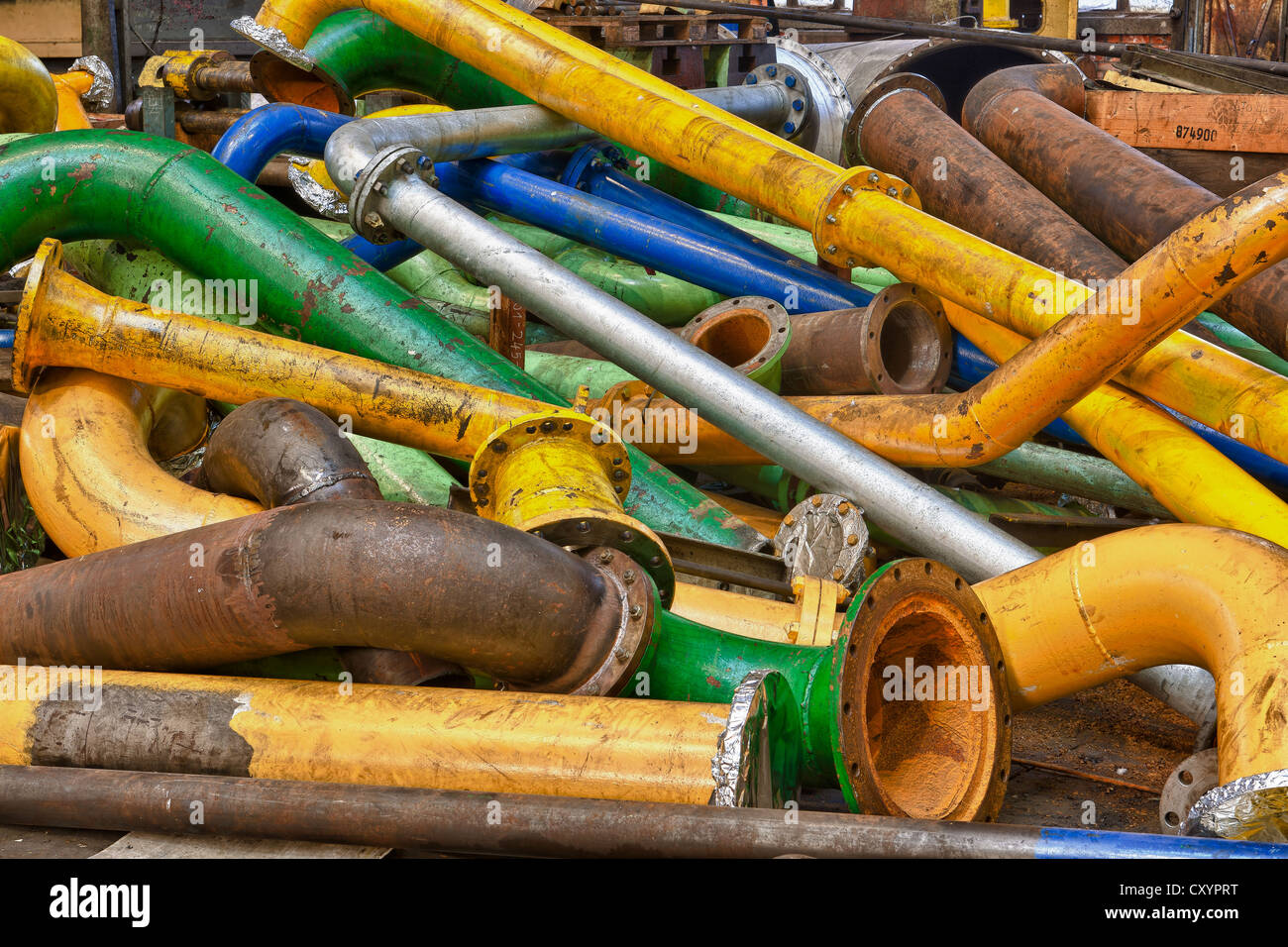 Different coloured tubes and pipes in the '3 Maj' shipyard in Rijeka, Croatia, Europe Stock Photo