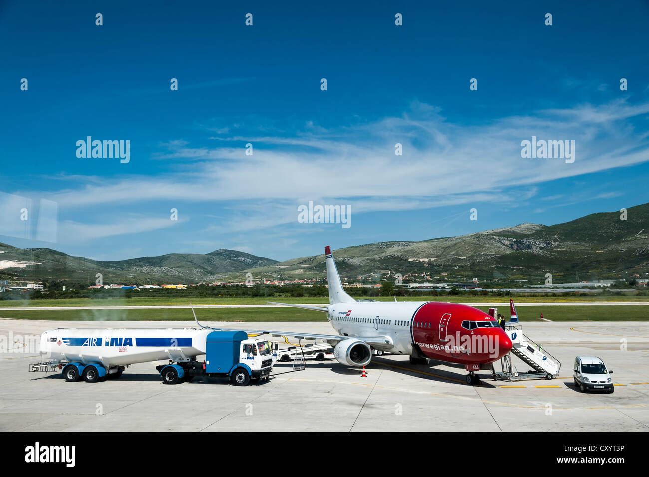Passenger aircraft refuelling at Split airport, Croatia, Europe Stock Photo