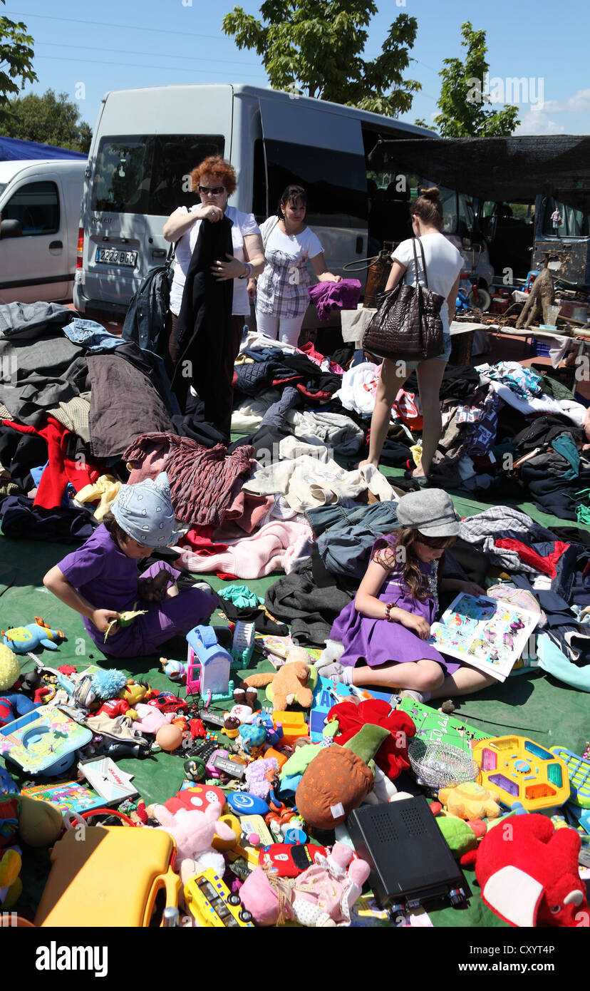 Sunday second hand market Gijon Asturias northern Spain Stock
