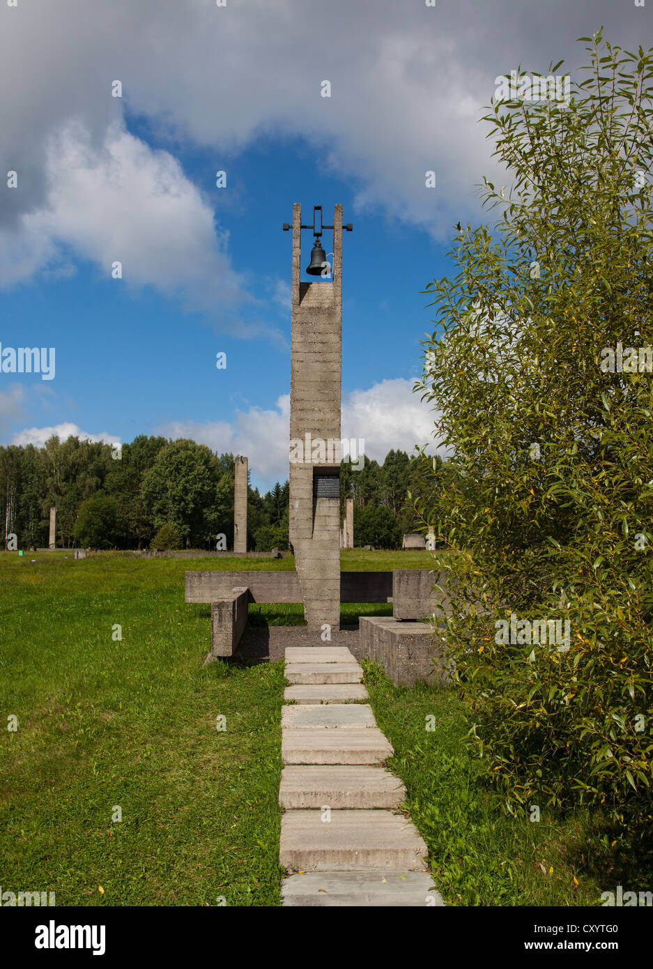 Bell tower at the Khatyn Memorial, built to remember the Belarussian fallen of the Great Patriotic War. Stock Photo
