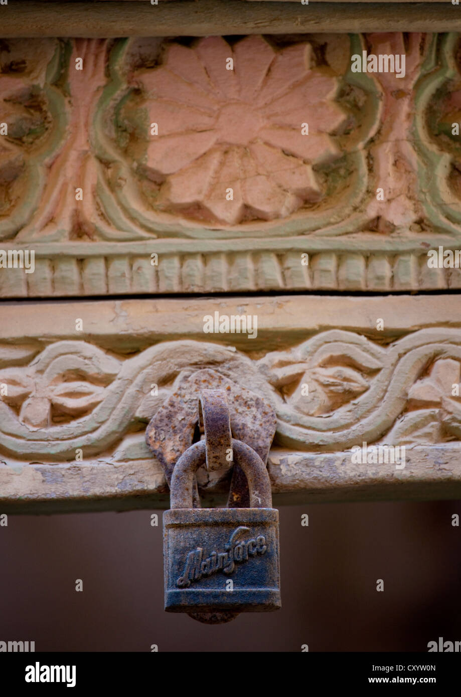 Iron Lock On The Door Carved With Flowers, Sinaw, Oman Stock Photo Alamy