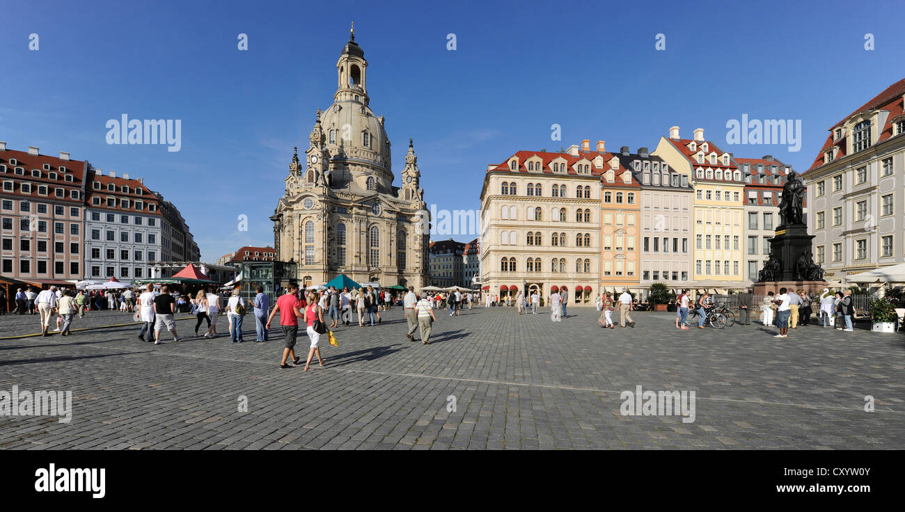 Frauenkirche church and the Frederick II Augustus memorial, King of Saxony, Dresden, Saxony Stock Photo