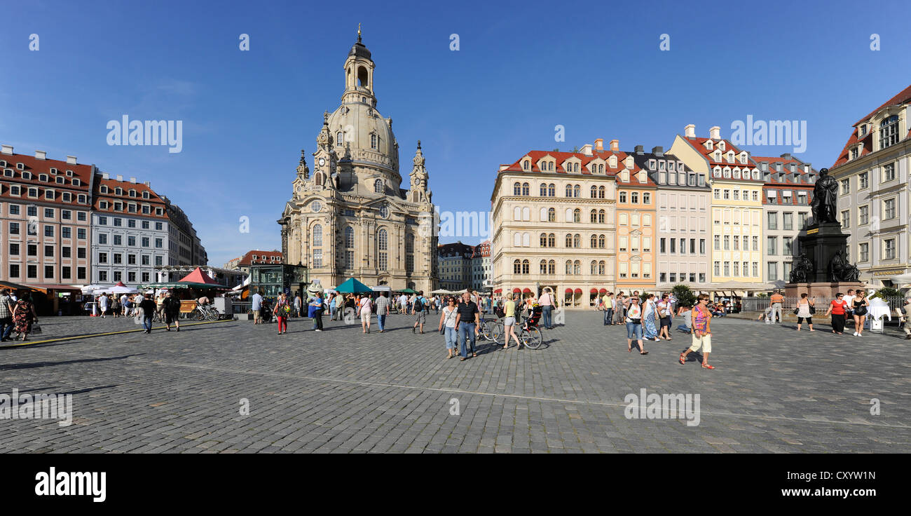 Frauenkirche church and the Frederick II Augustus memorial, King of Saxony, Dresden, Saxony Stock Photo