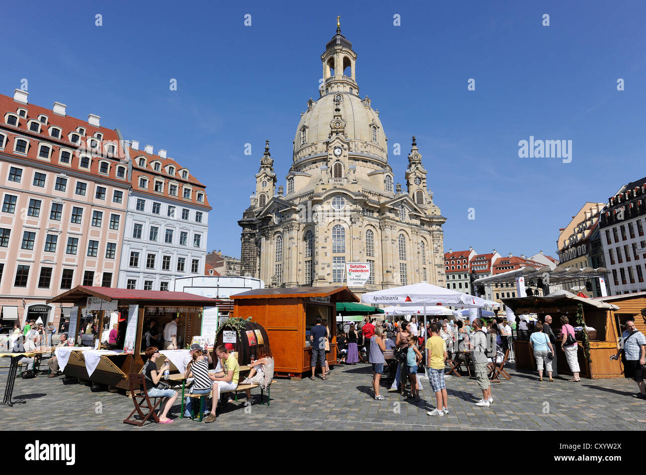 City festival in Dresden, Frauenkirche church, Neumarkt square, Saxony Stock Photo
