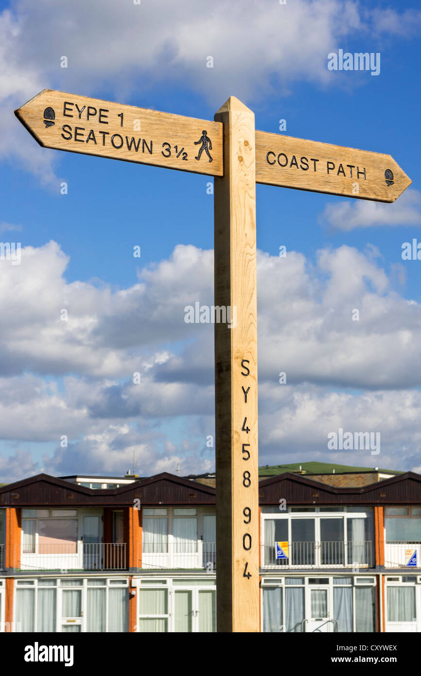 South West Coast Path sign at West Bay, Bridport, Dorset coast, UK Stock Photo