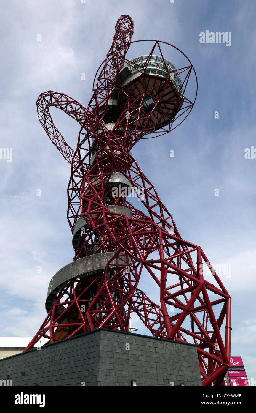 close-up view of the Orbit and the Olympic Stadium, Stratford, London. Stock Photo
