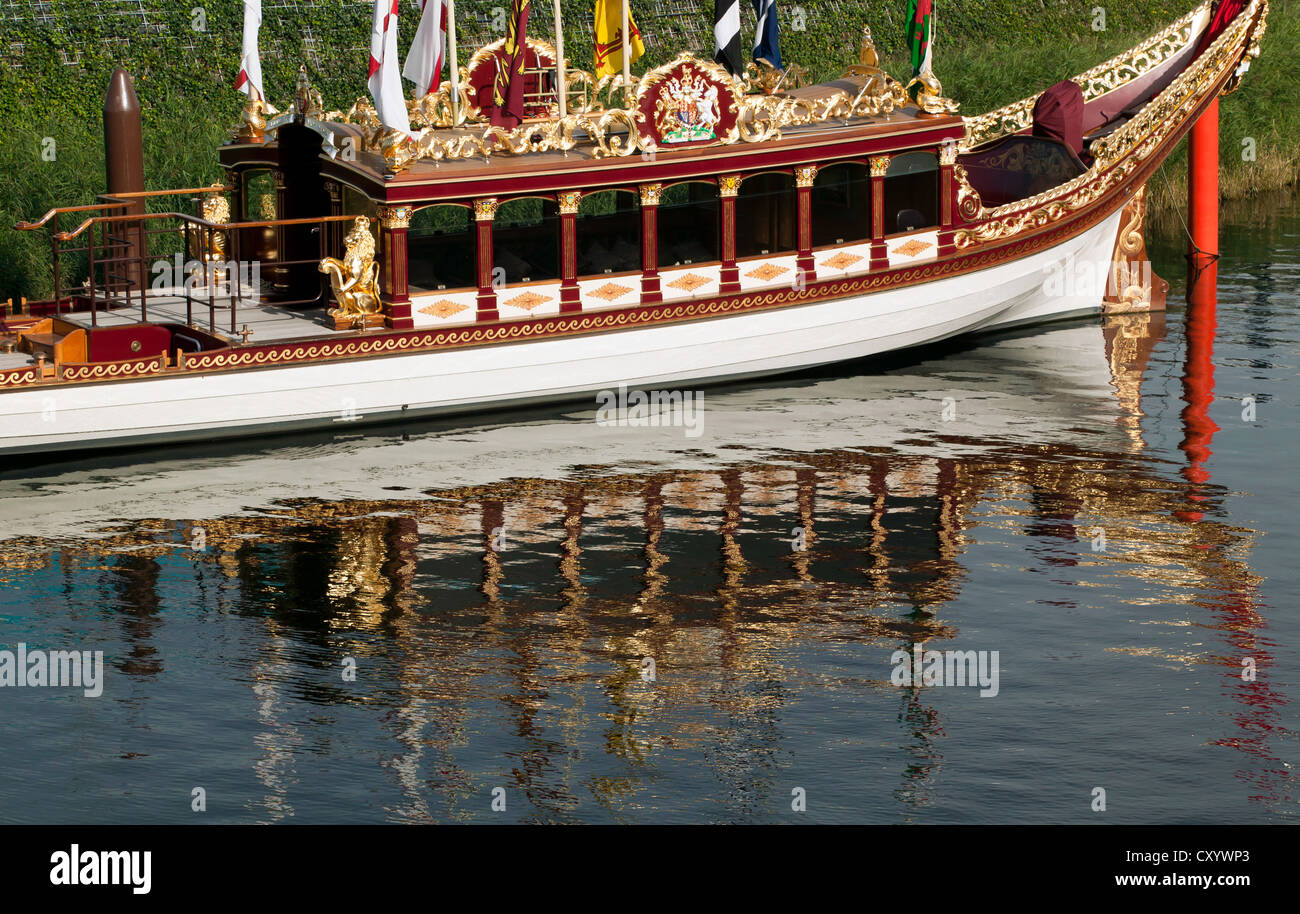 Close-up view of Gloriana,  the British royal barge commissioned as a tribute to Queen Elizabeth II for her Diamond Jubilee Stock Photo