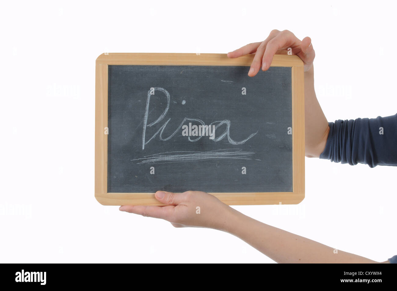 The word "Pisa" written on a tablet, small blackboard Stock Photo