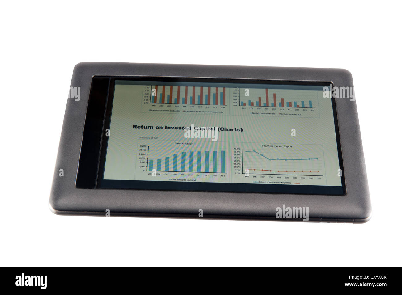 Financial report on touchscreen tablet Stock Photo