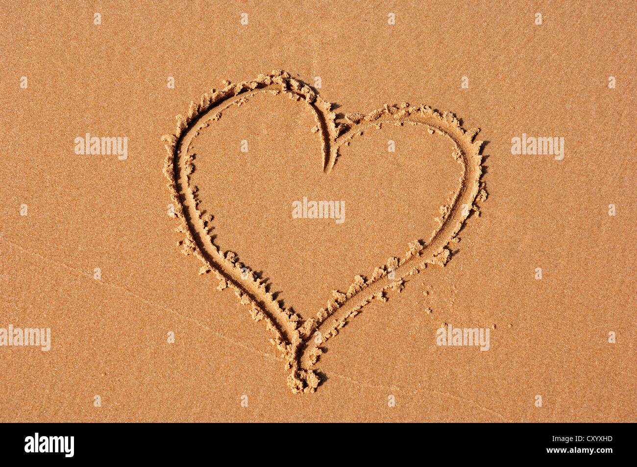 Heart drawn in sand on the beach, Castricum aan Zee, North Holland, Netherlands, Europe Stock Photo