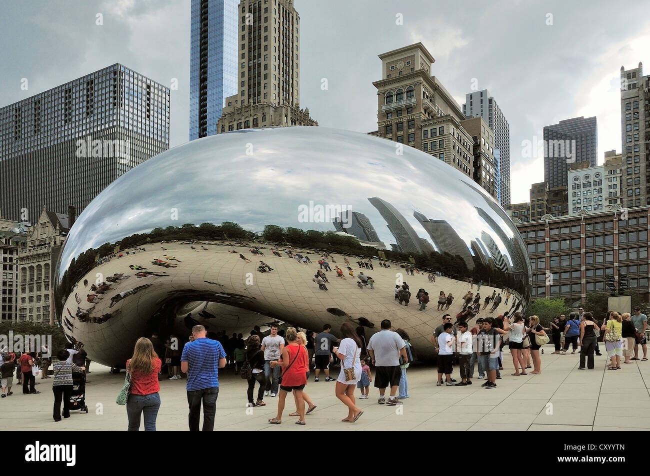 Chicago Bean or "Cloud Gate" sculpture in Millennium Park in Chicago