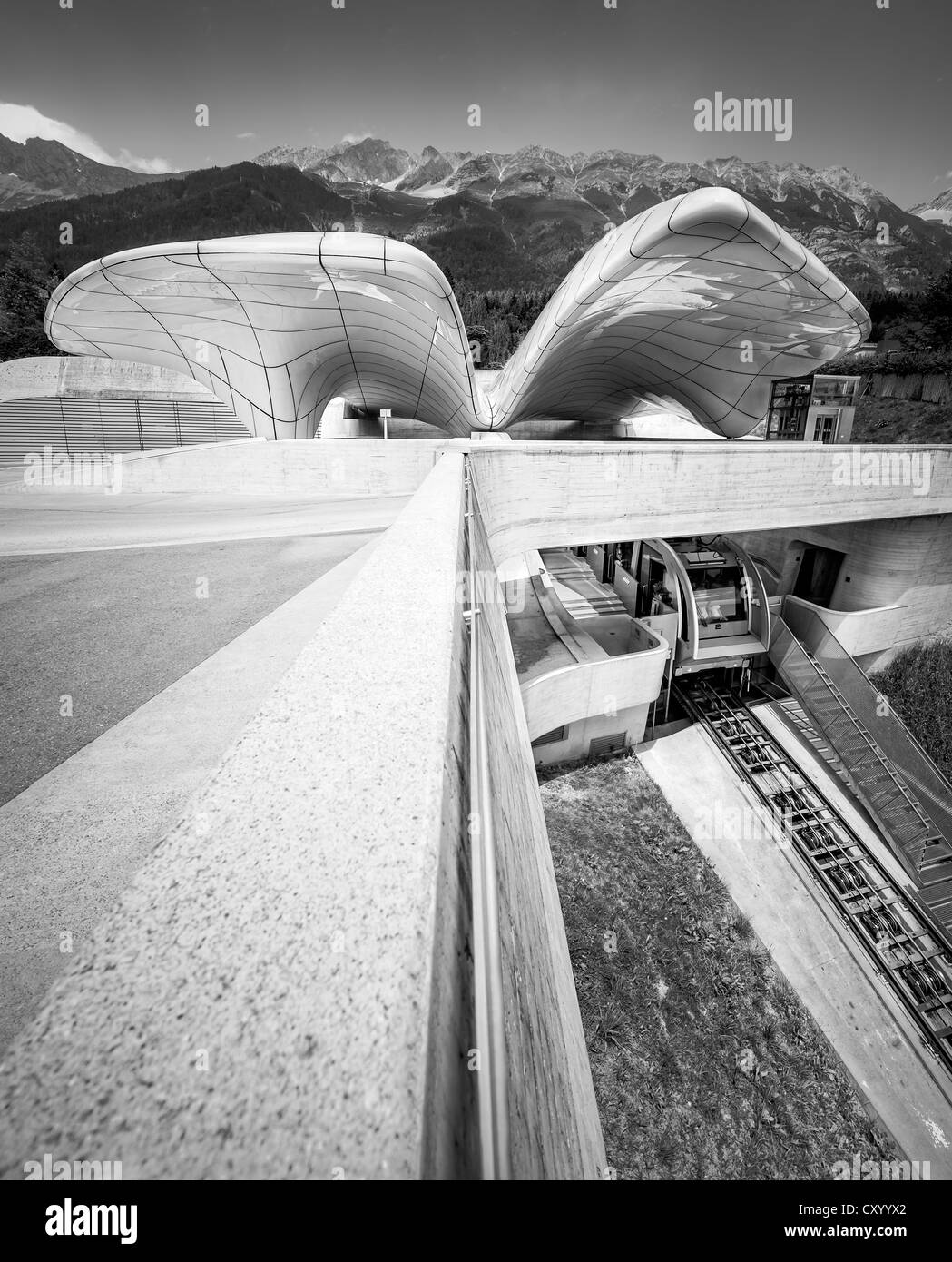 Hungerburgbahn, hybrid funicular railway, upper station at Congress, built by famous architect Zaha Hadid, Innsbruck, Tyrol Stock Photo