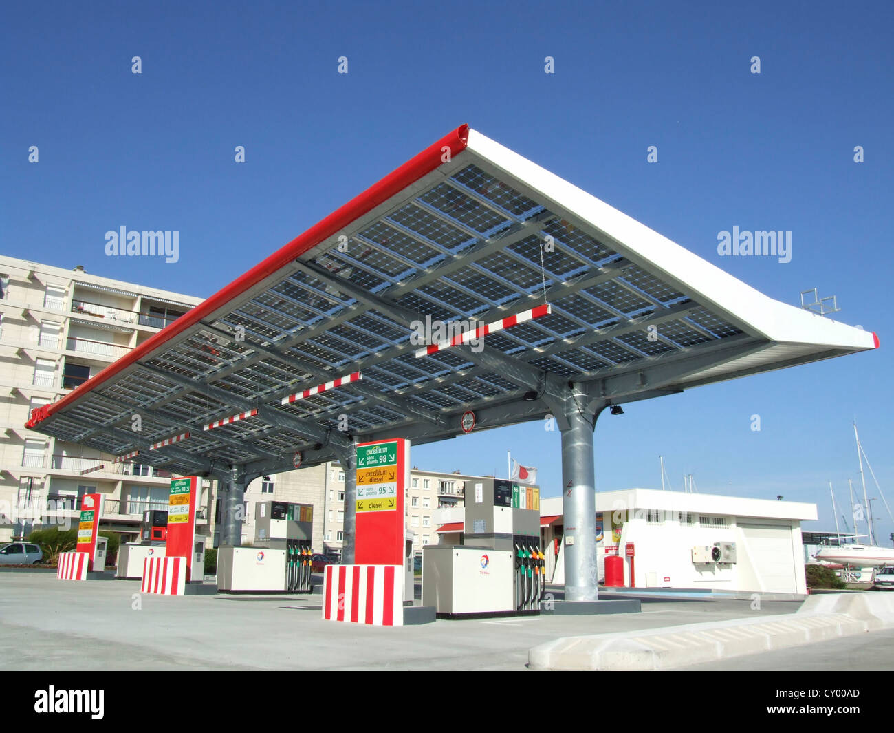 Solar Panel Roof, Gas Station, Le Havre, Normandy, France Stock Photo