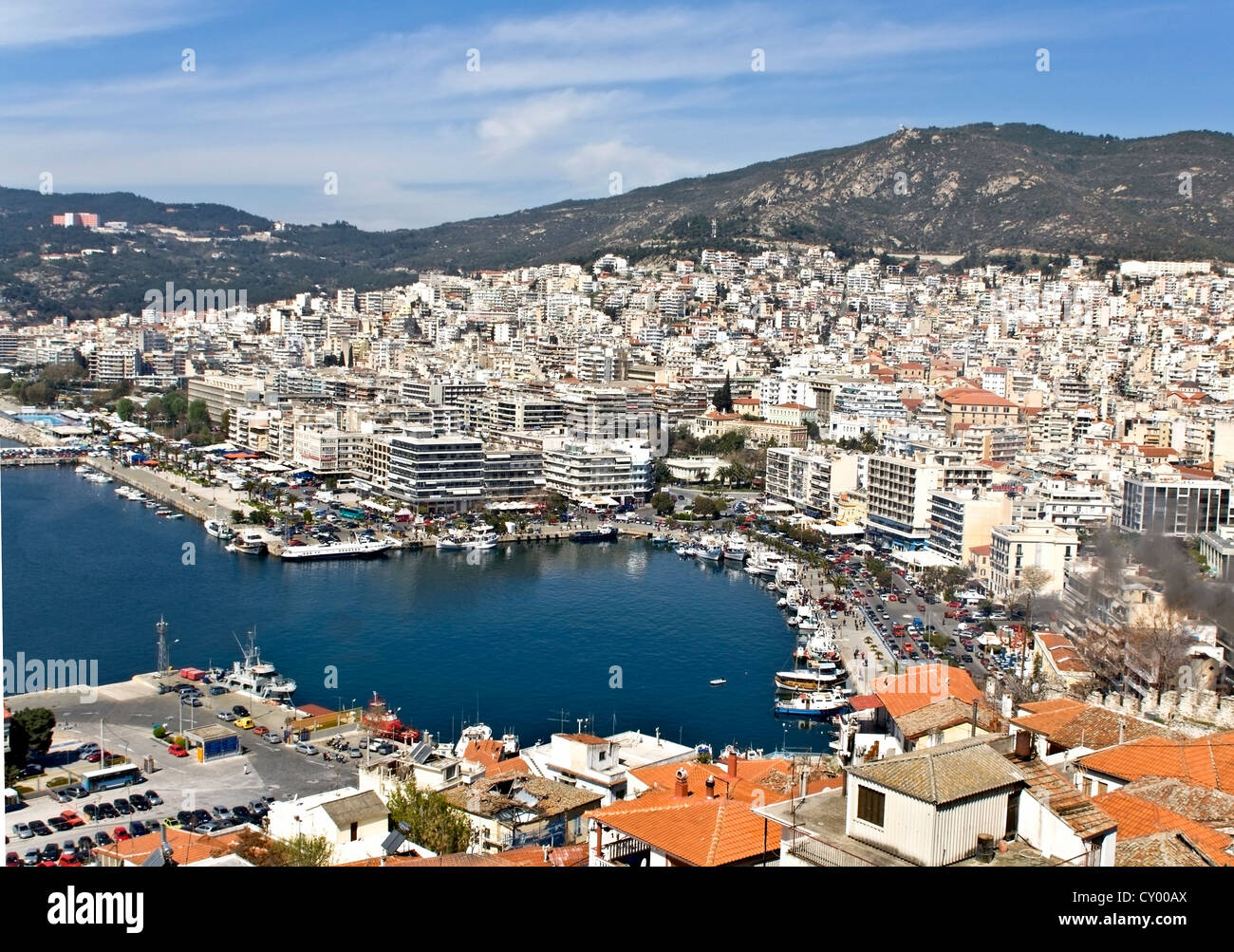 City of Kavala in Greece (aerial view). Famous summer resort Stock Photo