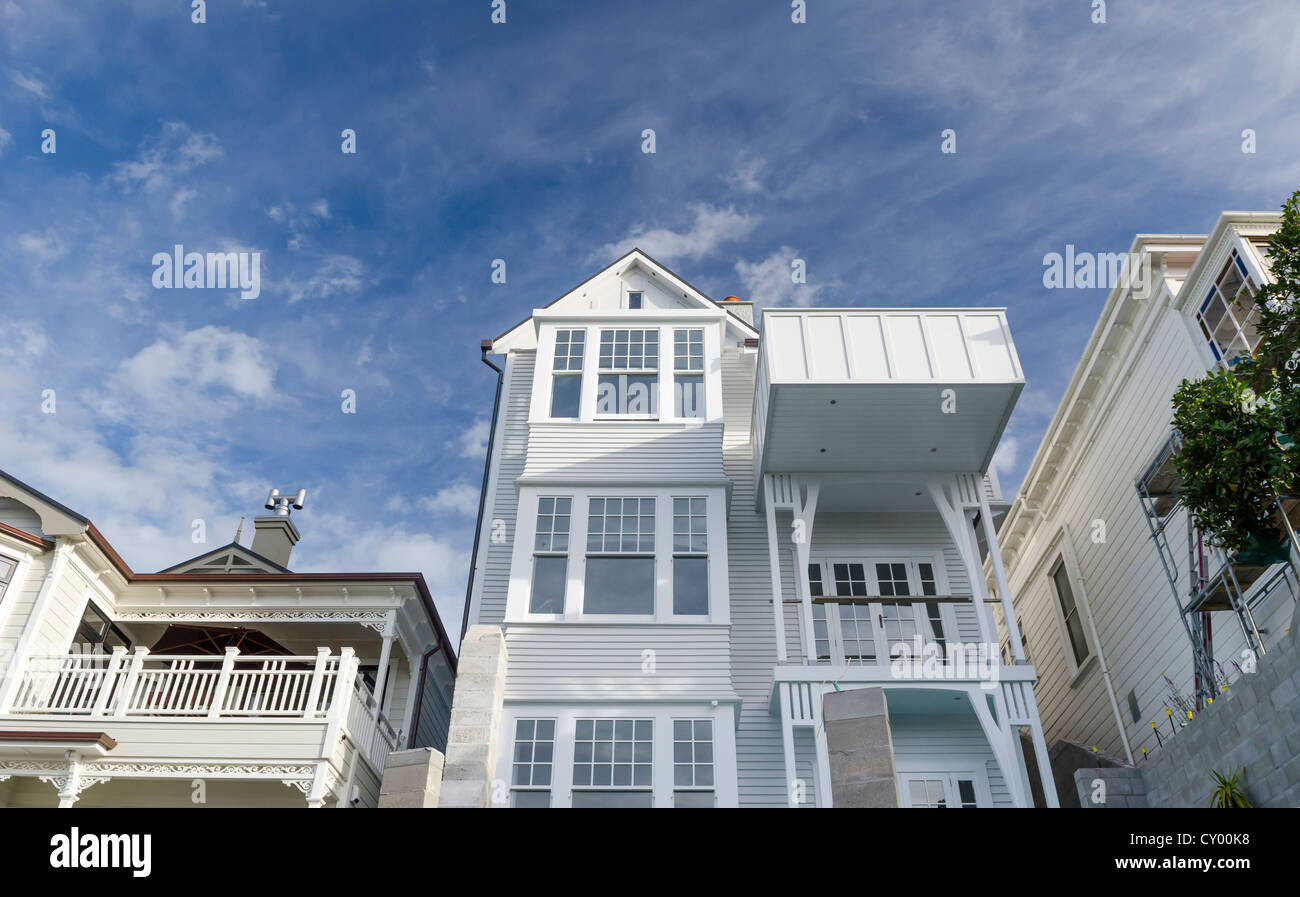 Wooden houses in Oriental Bay, wooden construction, residential street