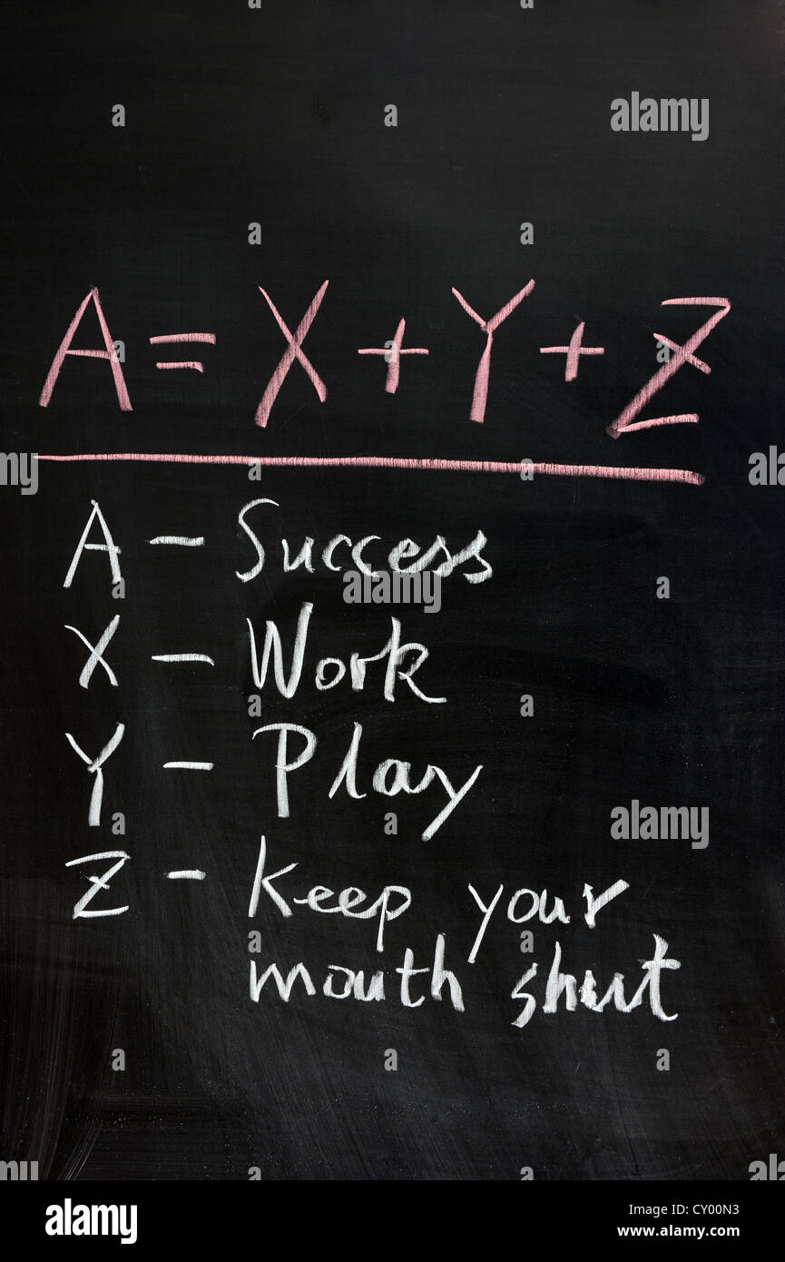 Chalk drawing - Formula of success, which is originally from Albert Einstein Stock Photo