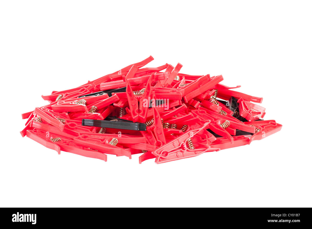 Clothes pegs on white background. Stock Photo