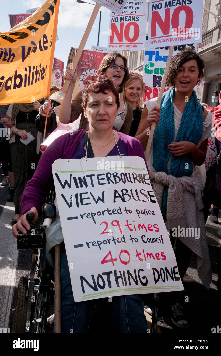 Woman protesting the institutional abuse by care workers that took place at Winterbourne Care home Stock Photo