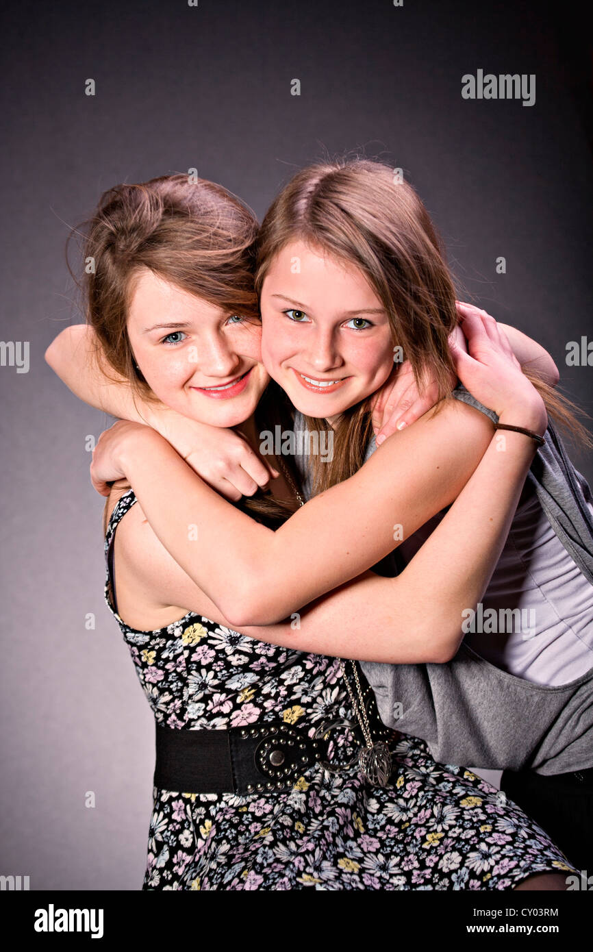 Two teenage girls, portrait Stock Photo