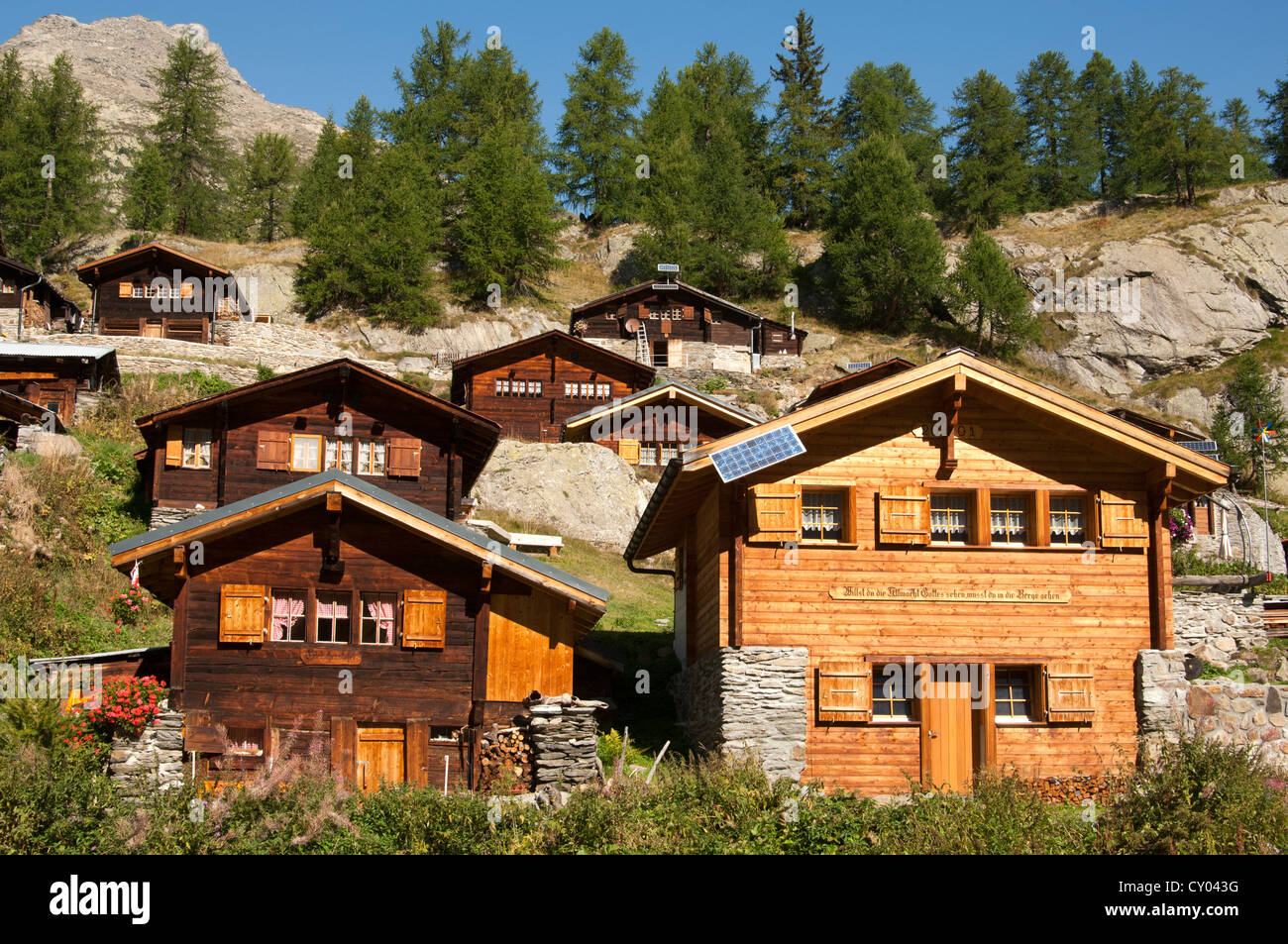 New and old Swiss mountain huts of the Gletscherstafel hamlet, Loetschental  valley, Valais, Switzerland, Europe Stock Photo - Alamy