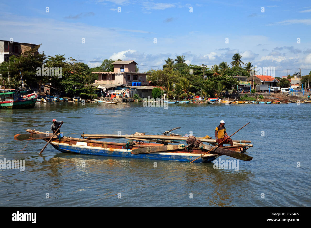 Traditional catamaran used by fishermen in Sri Lanka. Negombo harbour. Stock Photo