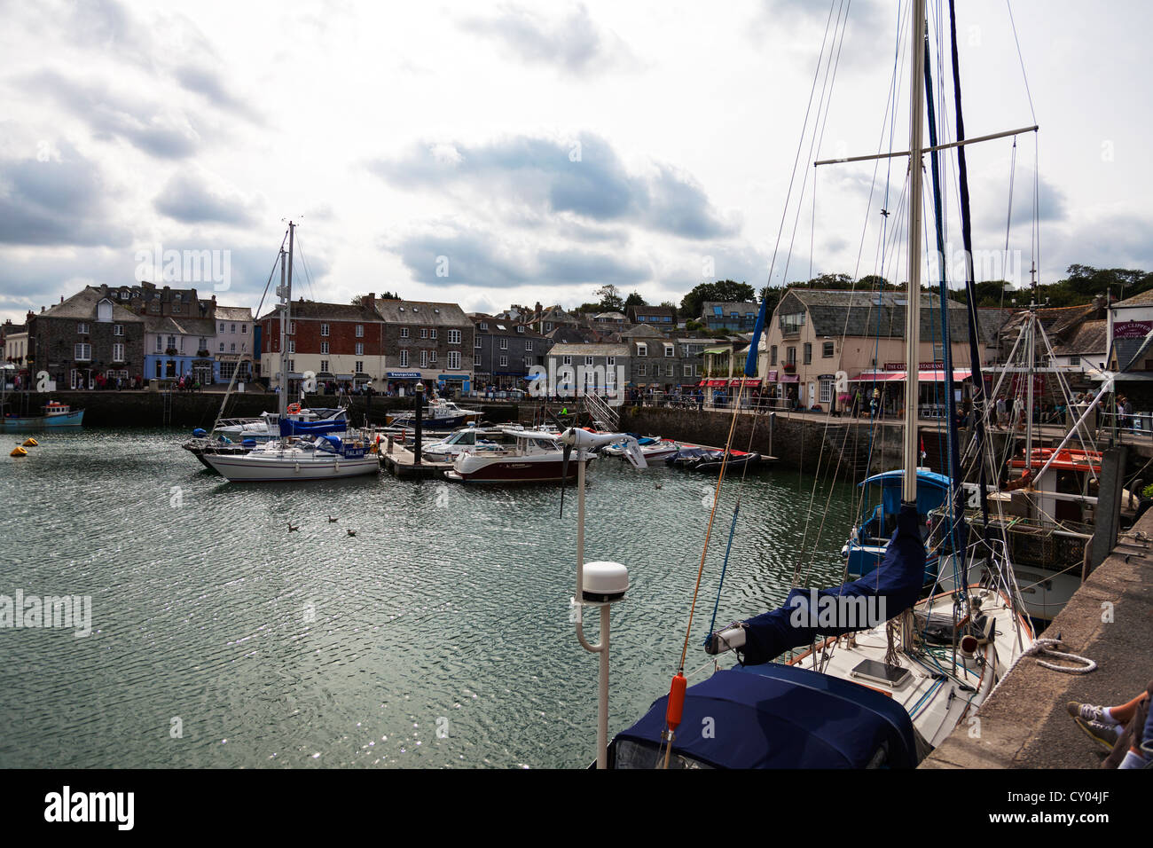 Padstow harbour, harbor in Cornwall fishing boats moored up town in