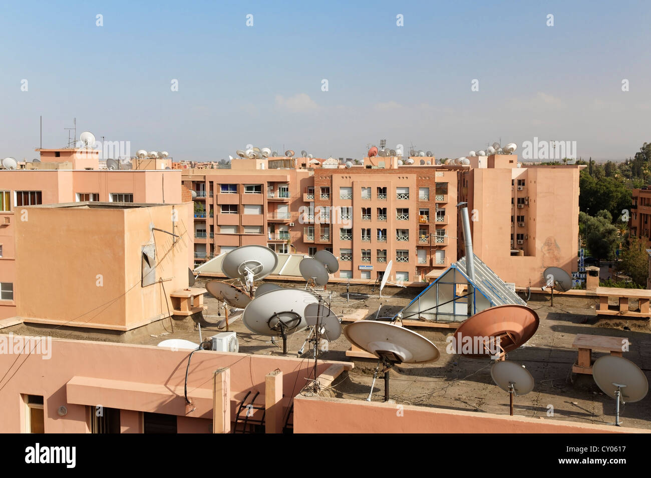 View of the city with numerous satellite dishes, Marrakech, Marrakech-Tensift-El Haouz, Morocco, Mahgreb, North Africa, Africa Stock Photo