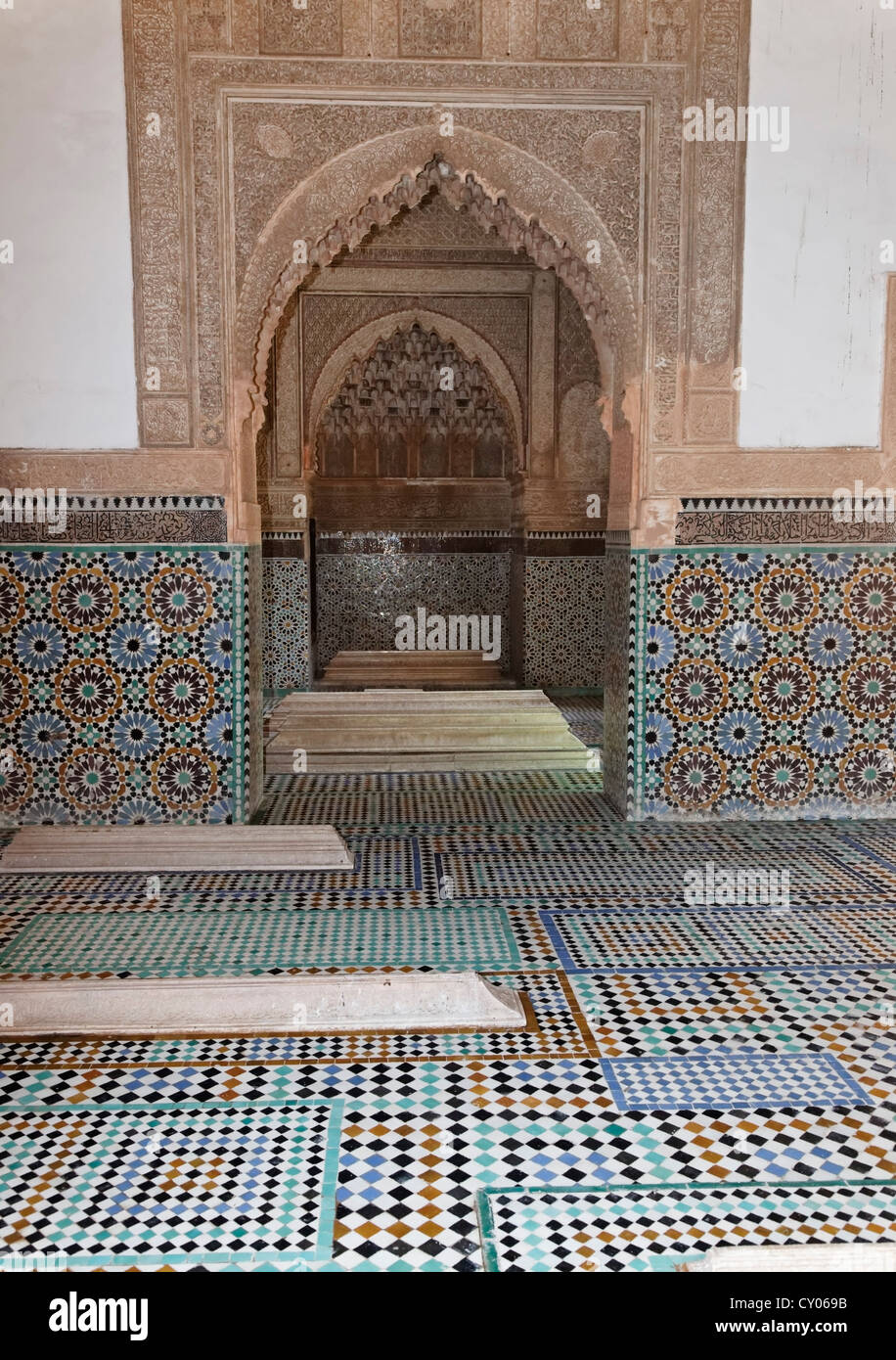 Saadian Tombs in the Rue de la Kasbah, Marrakech, Marrakech-Tensift-El Haouz, Morocco, North Africa, Africa Stock Photo