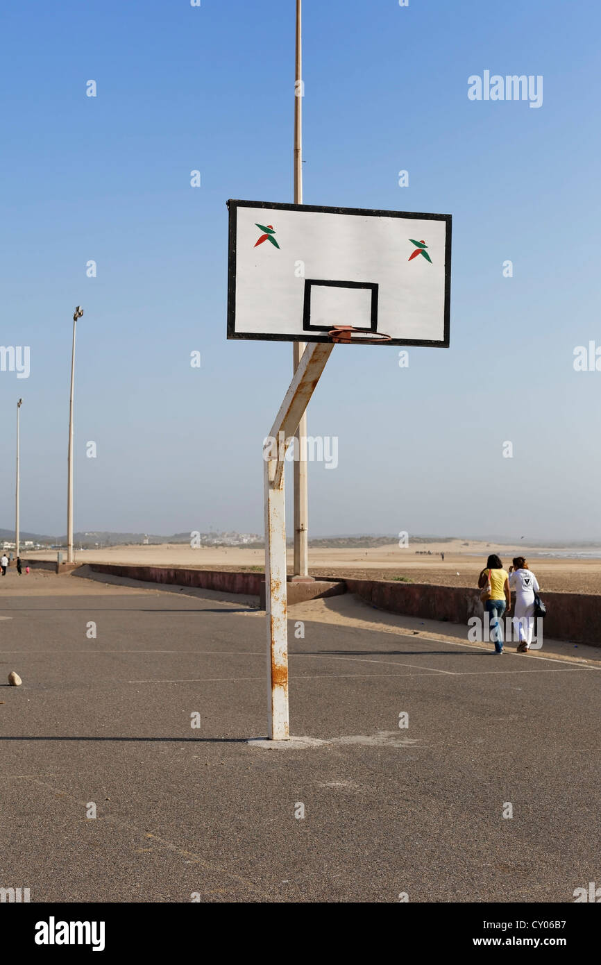 Old basketball hoop on the beach of Essaouira, region of Marrakech