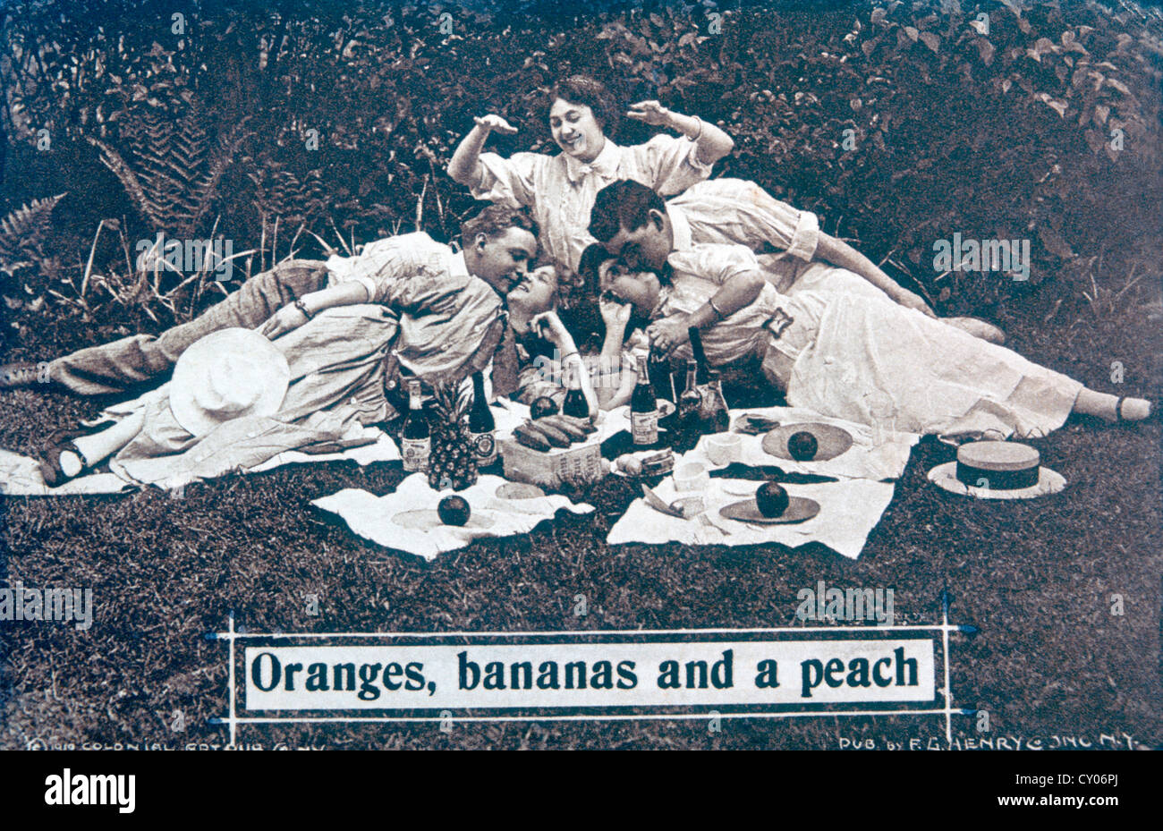 Men and Women at a Picnic, Circa 1910 Stock Photo