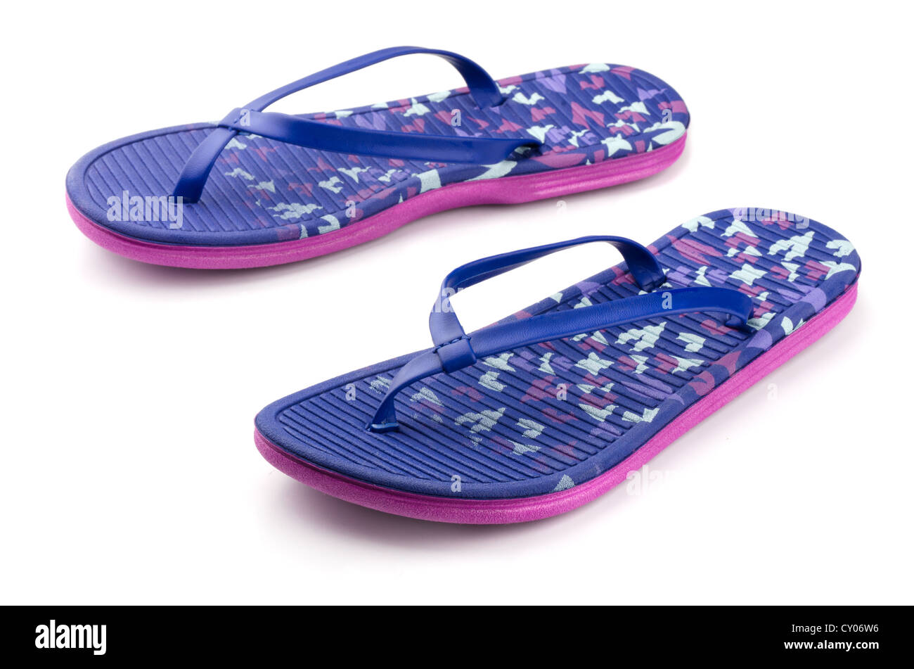 Pair of blue flip flops isolated on white Stock Photo - Alamy